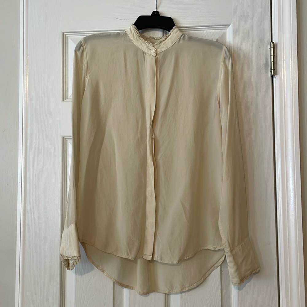 Rag and Bone Ruffle trim button up blouse, Ivory, Large